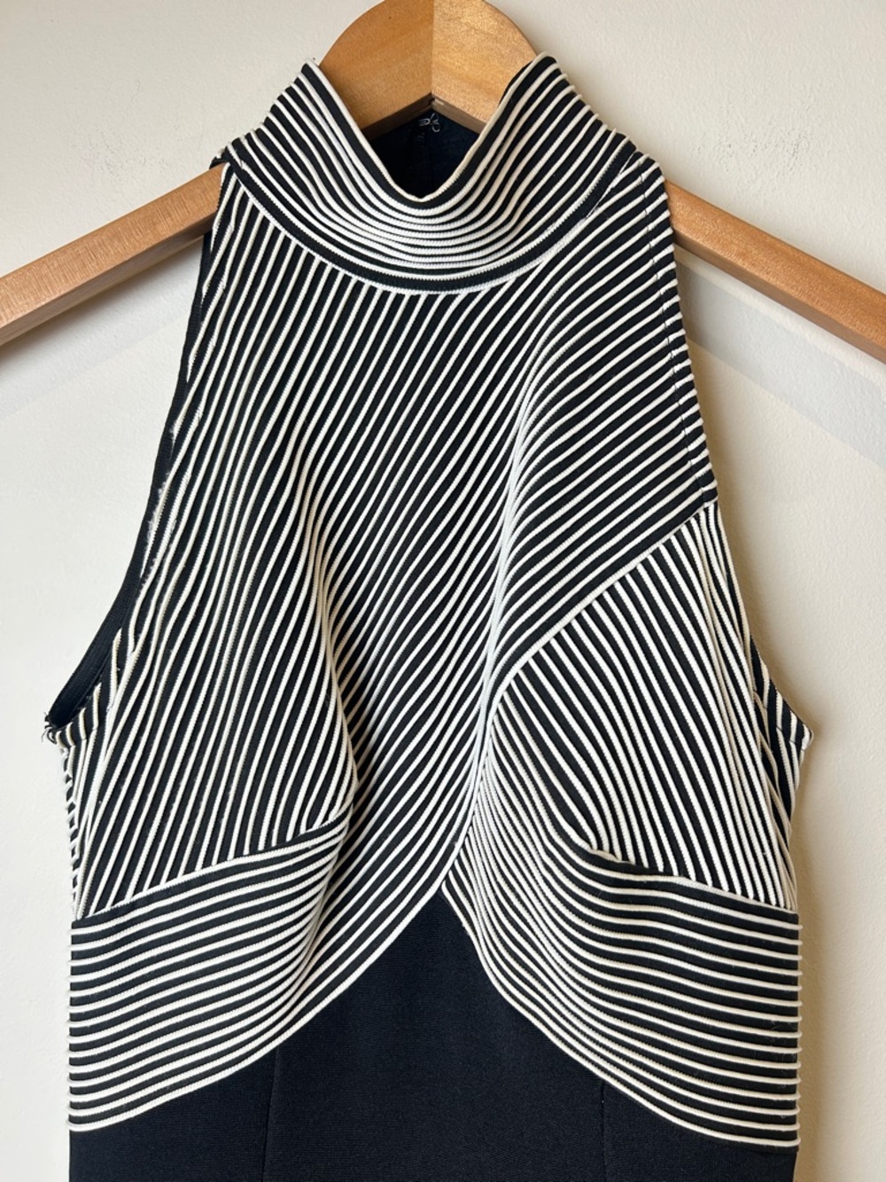 Tadashi Vintage 90’s Black & White Striped Halter Bodycon Sexy Mini Dress - Picture 3 of 9